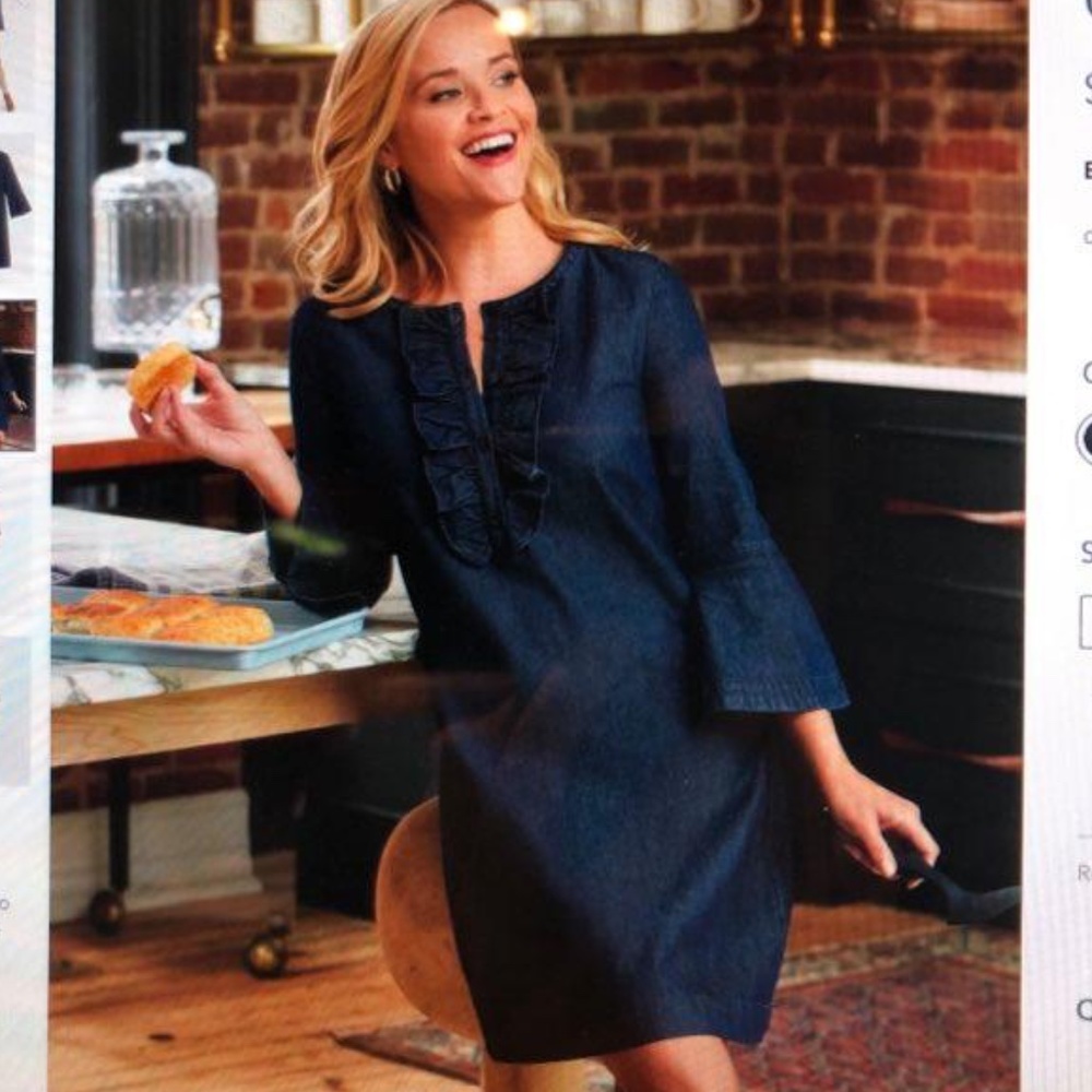 Draper James Chambray Ruffle Shirt Dress size 8